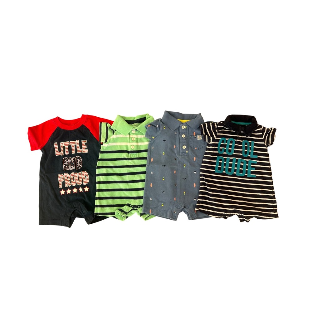 Carters Baby Boy Bundle of 4 Short Sleeve Rompers Size 0-3 Months